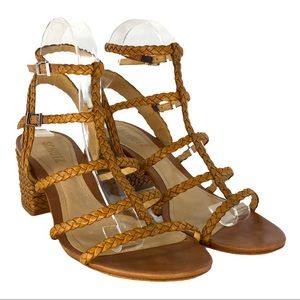 SCHUTZ Braided Brown Sandal 2 Ankle Buckles 8.5 B